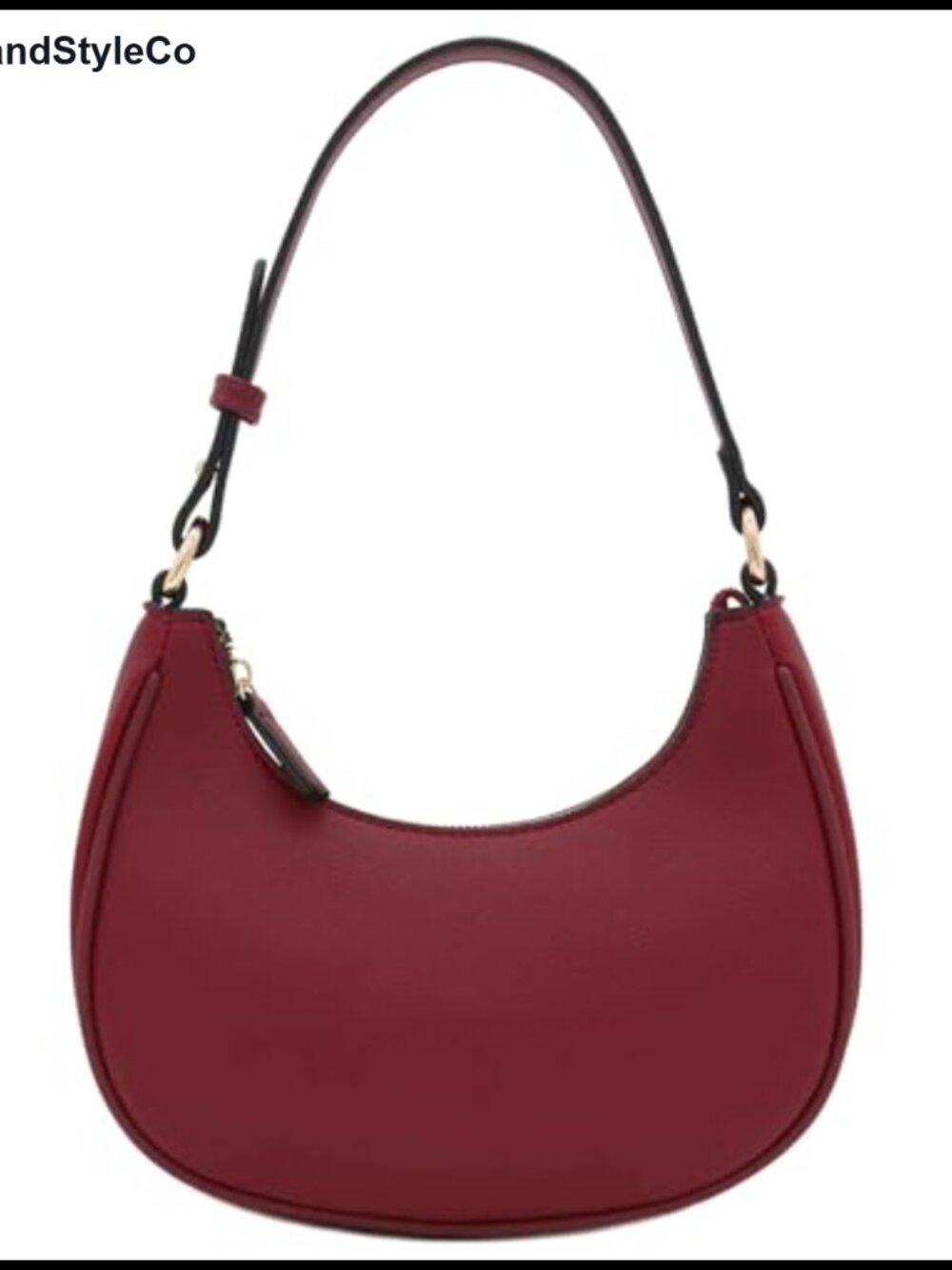 Faux Leather Small Crescent Shoulder Bag With Adjustable Strap, Two Pockets,
